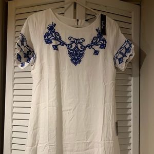 NWT Ecru/Blue Motif Mini Dress